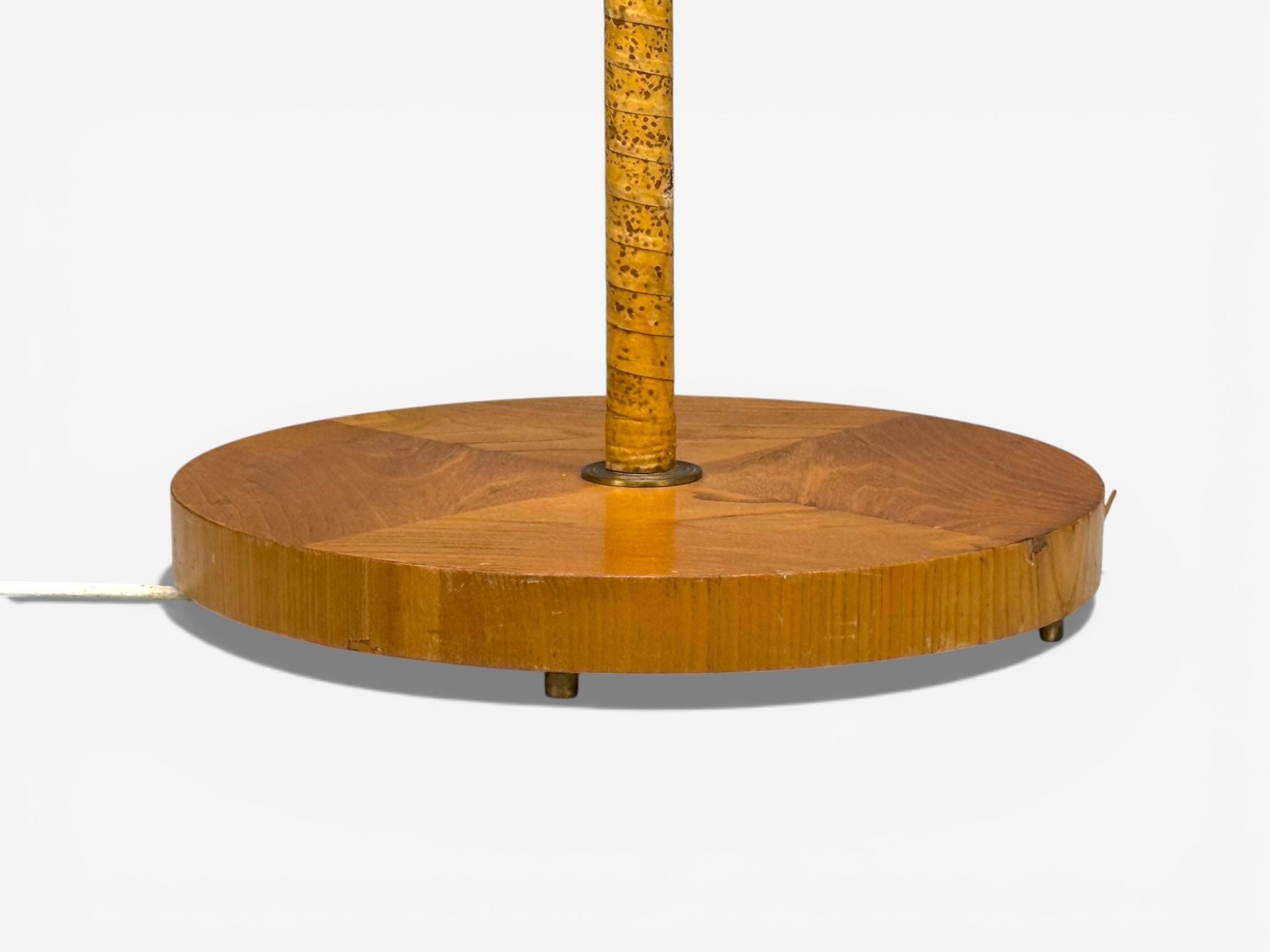 Corona Belysning, Floor Lamp, Wood, Brass, Fabric, Sweden, 1940s