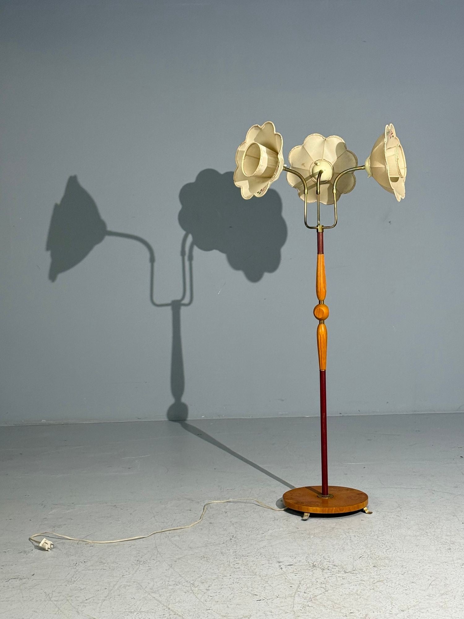 Swedish Modern, Adjustable Floor Lamp, Wood, Metal, Sweden, 1950s