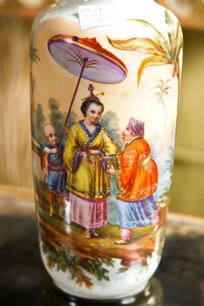 19 C. French Chinoiserie Porcelain Lamps - Pair