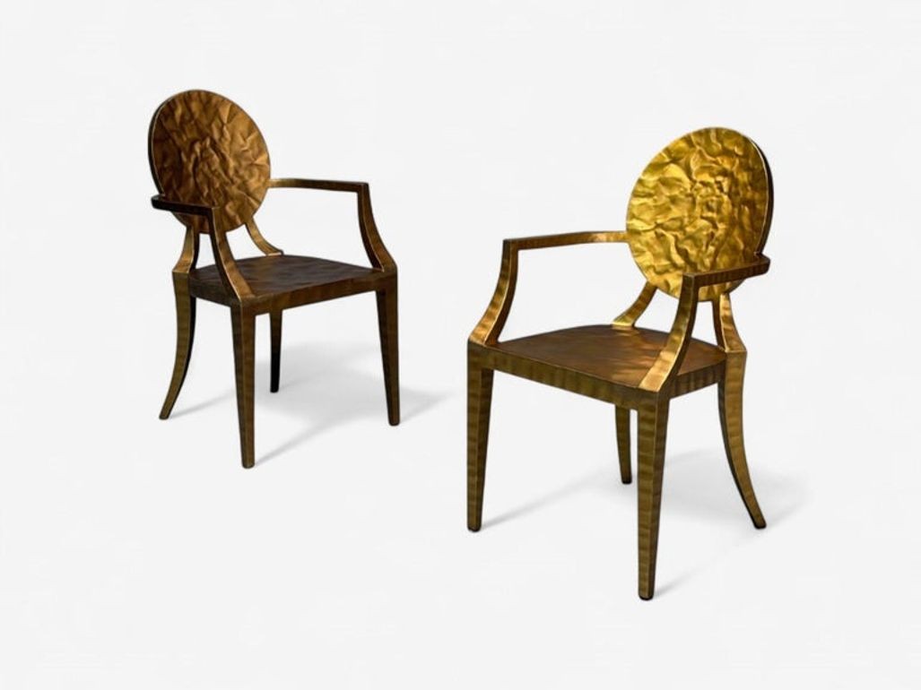 Made Goods, Hammered Gilt Iron, Six Daphne Dining Chairs, Philippines, 21st C.