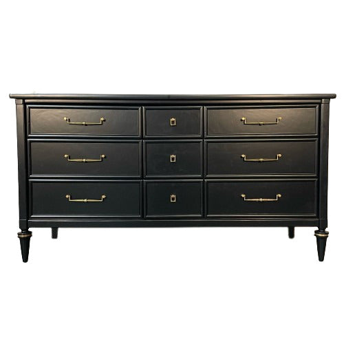 Louis XVI Black Matte Painted Dresser / Cabinet, Refinished, Brass Pulls