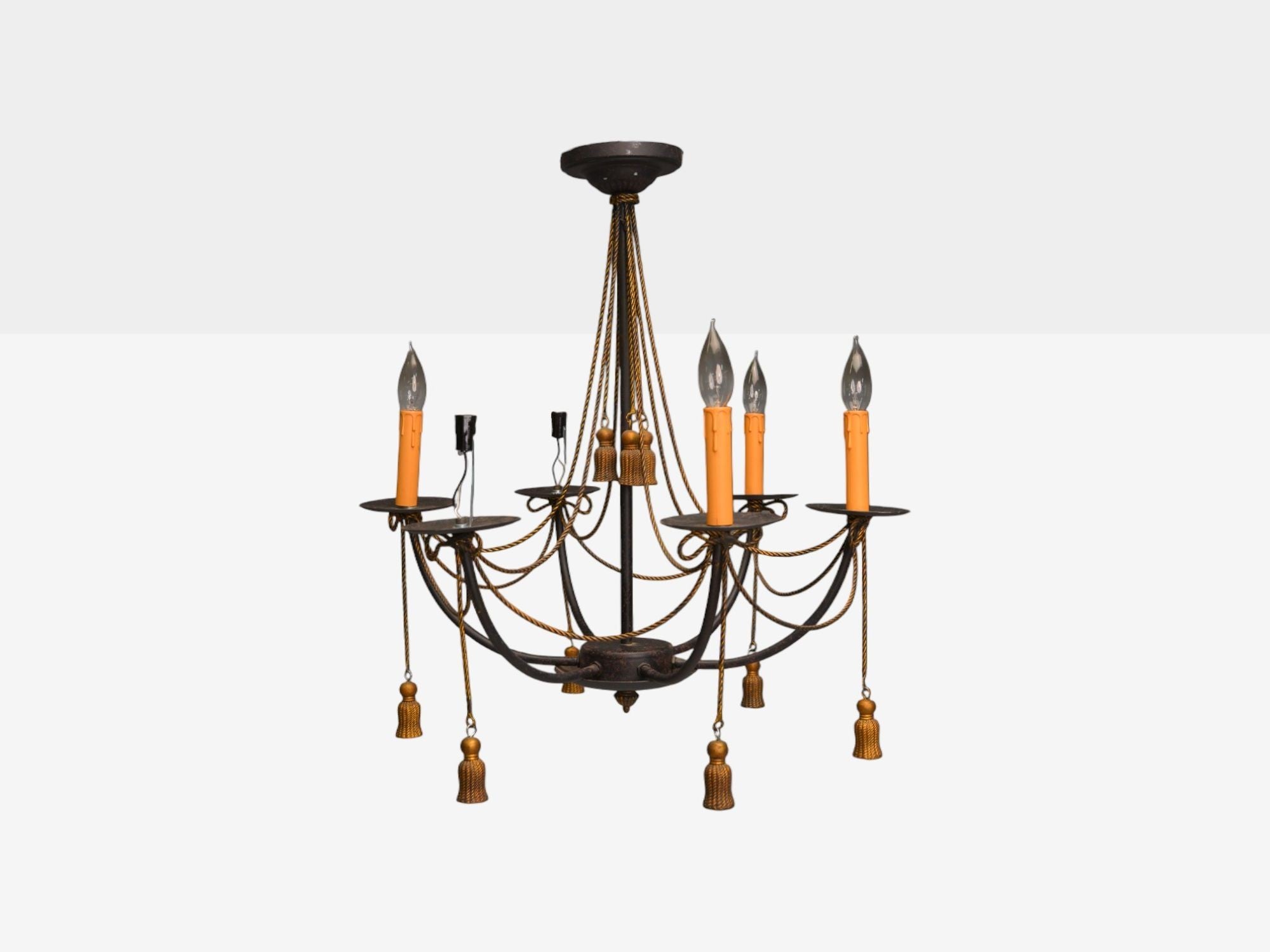 Hollywood Regency Style, Metal, Brass, Tassel Motif Chandelier, USA, 1960s