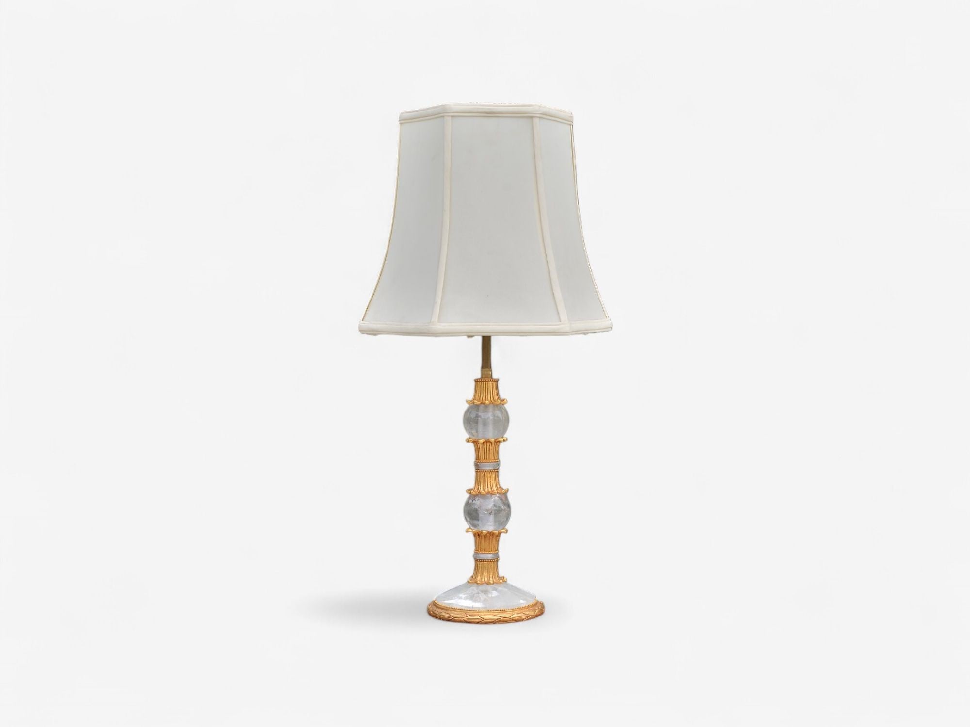 Hollywood Regency Style, Gilt Metal, Rock Crystal, Table Lamps, France, 1940s
