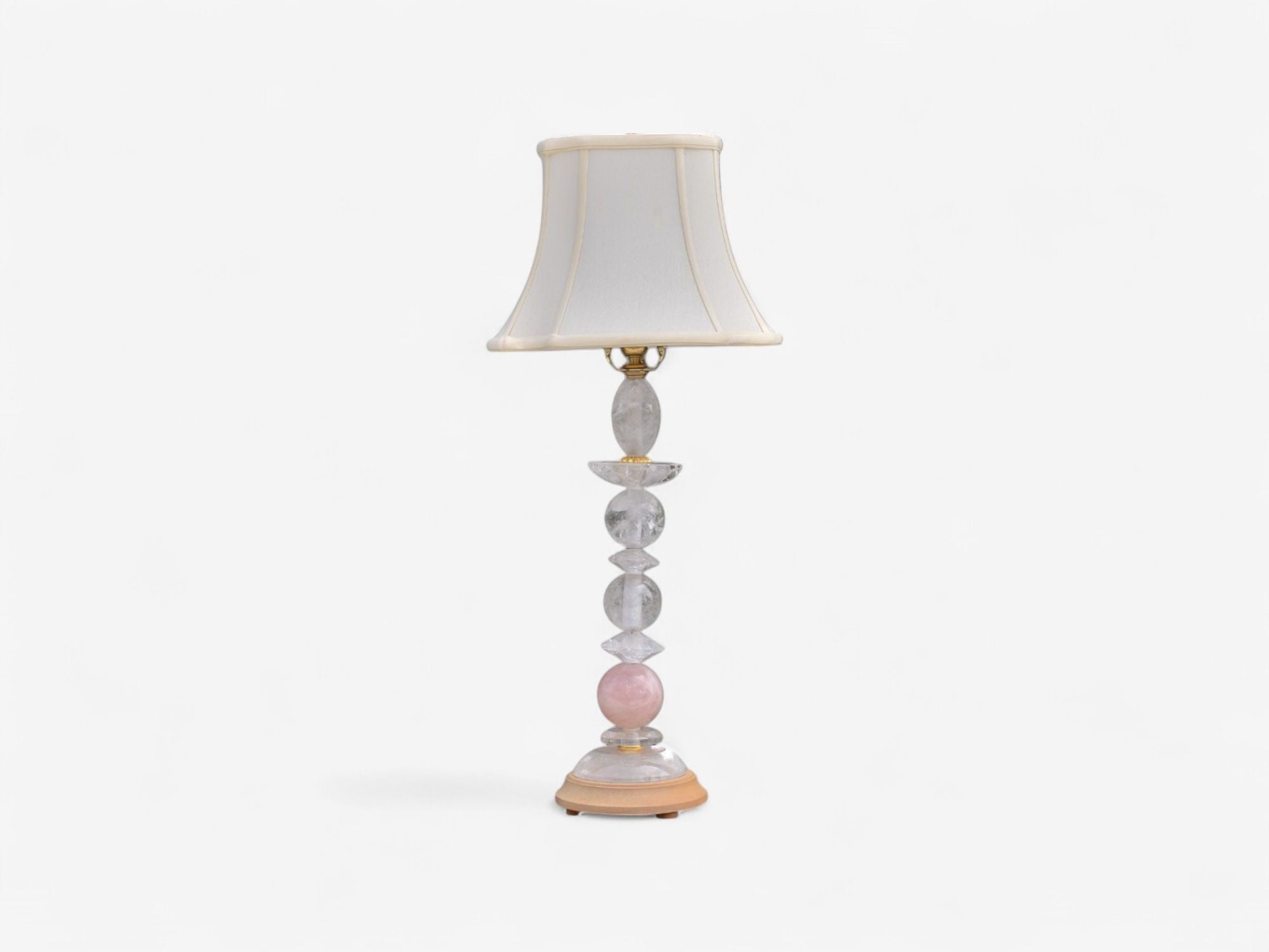 Art Deco Style, Pink Rock Crystal, Brass, Table Lamps, France, 1960s