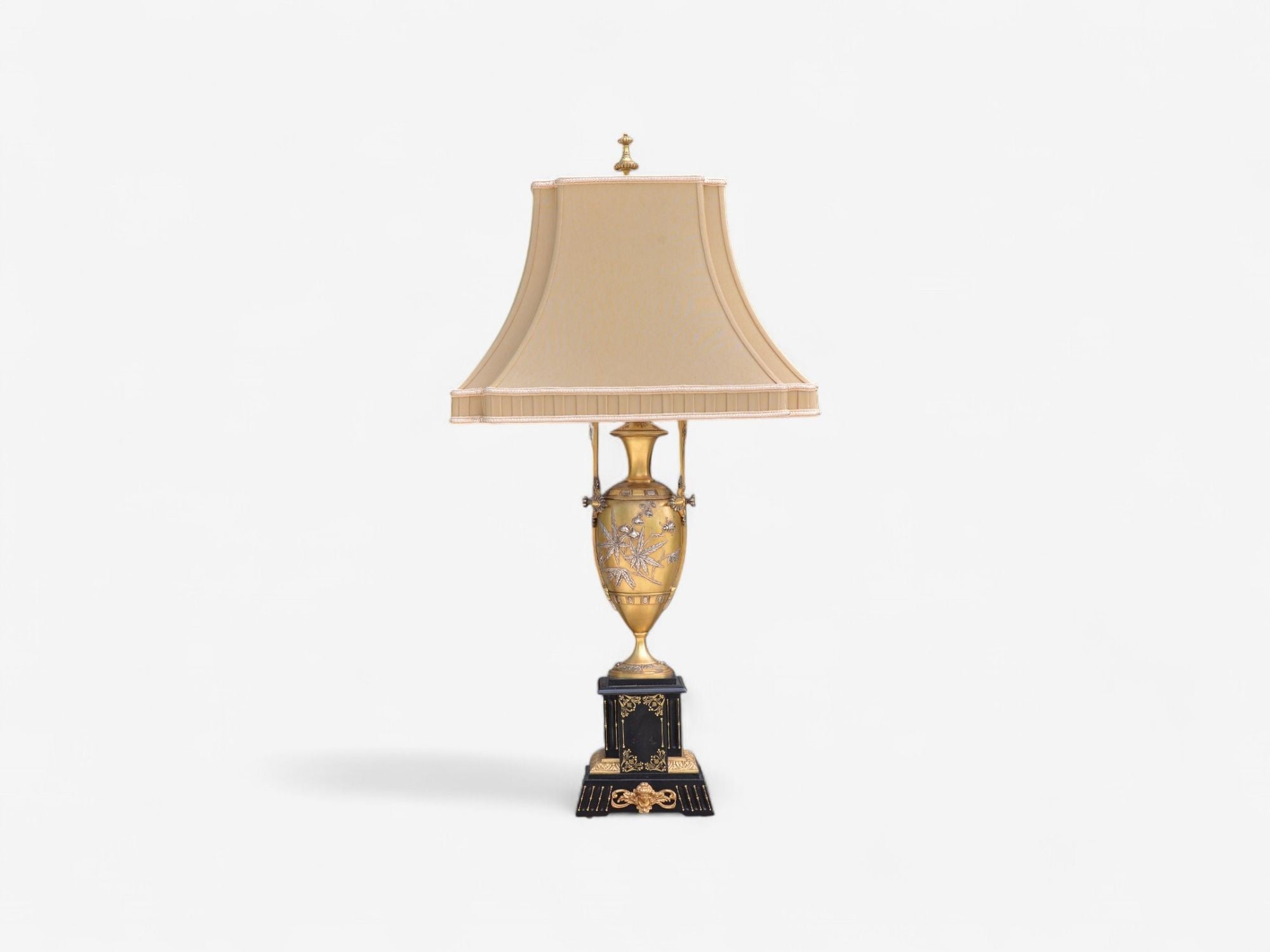 Art Nouveau Style, Bronze, Ebony, Linen, Table Lamps, France, 1920s