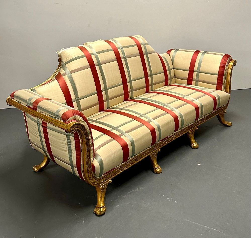 Hollywood Regency Eccentric Giltwood, Carved Sofa / Settee, Satin