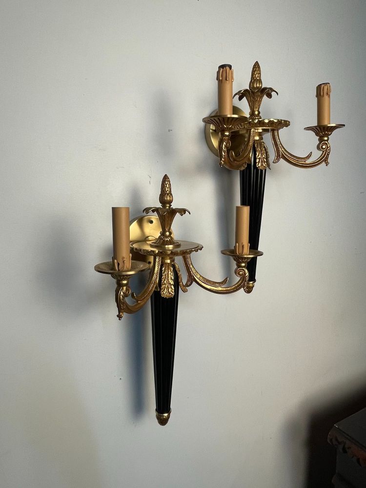 Pair of Louis XVI French Style Wall Sconces, Maison Bagues, Hollywood Regency