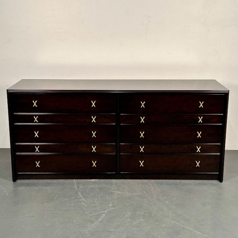 Mid-Century Modern Paul Frankl Mahogany Dresser, Stamped John Stuart, Brass