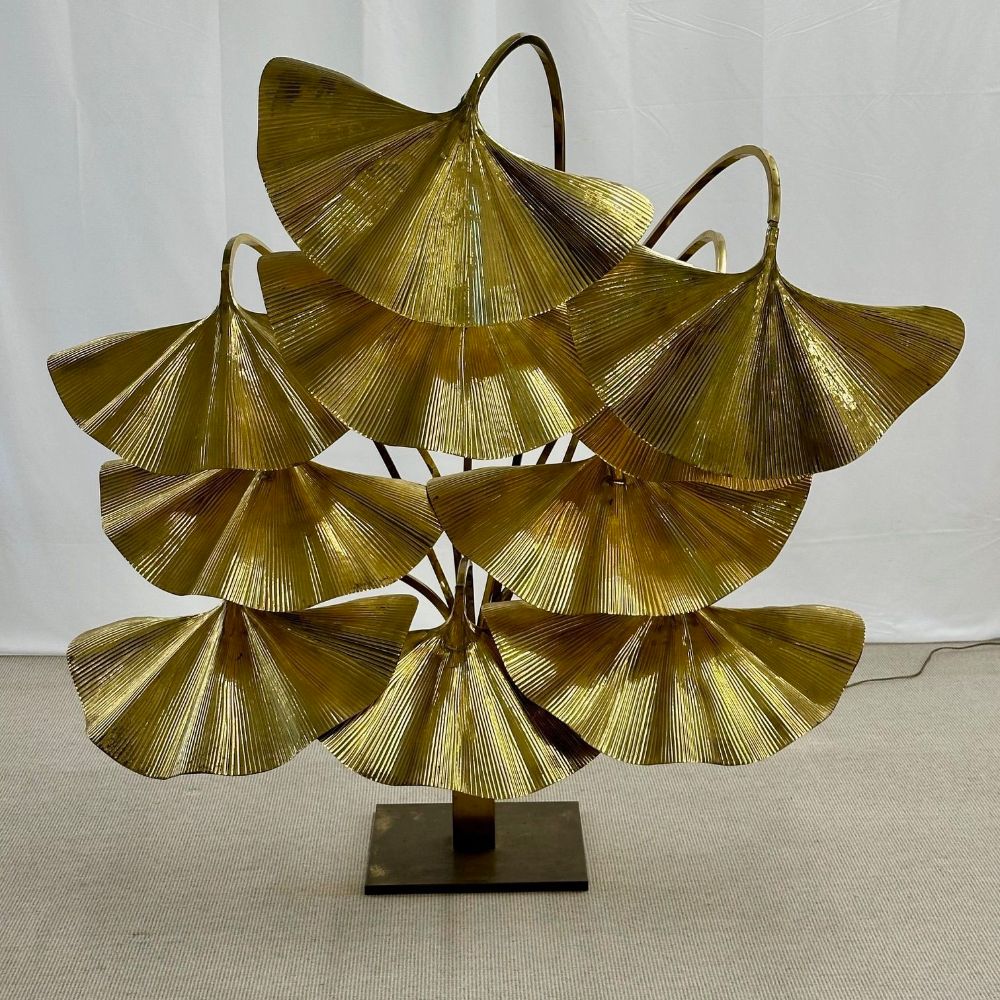 Tommaso Barbi, Italian Mid-Century Modern, 10 Leaf Ginkgo Floor Lamp, Bottega Gadda