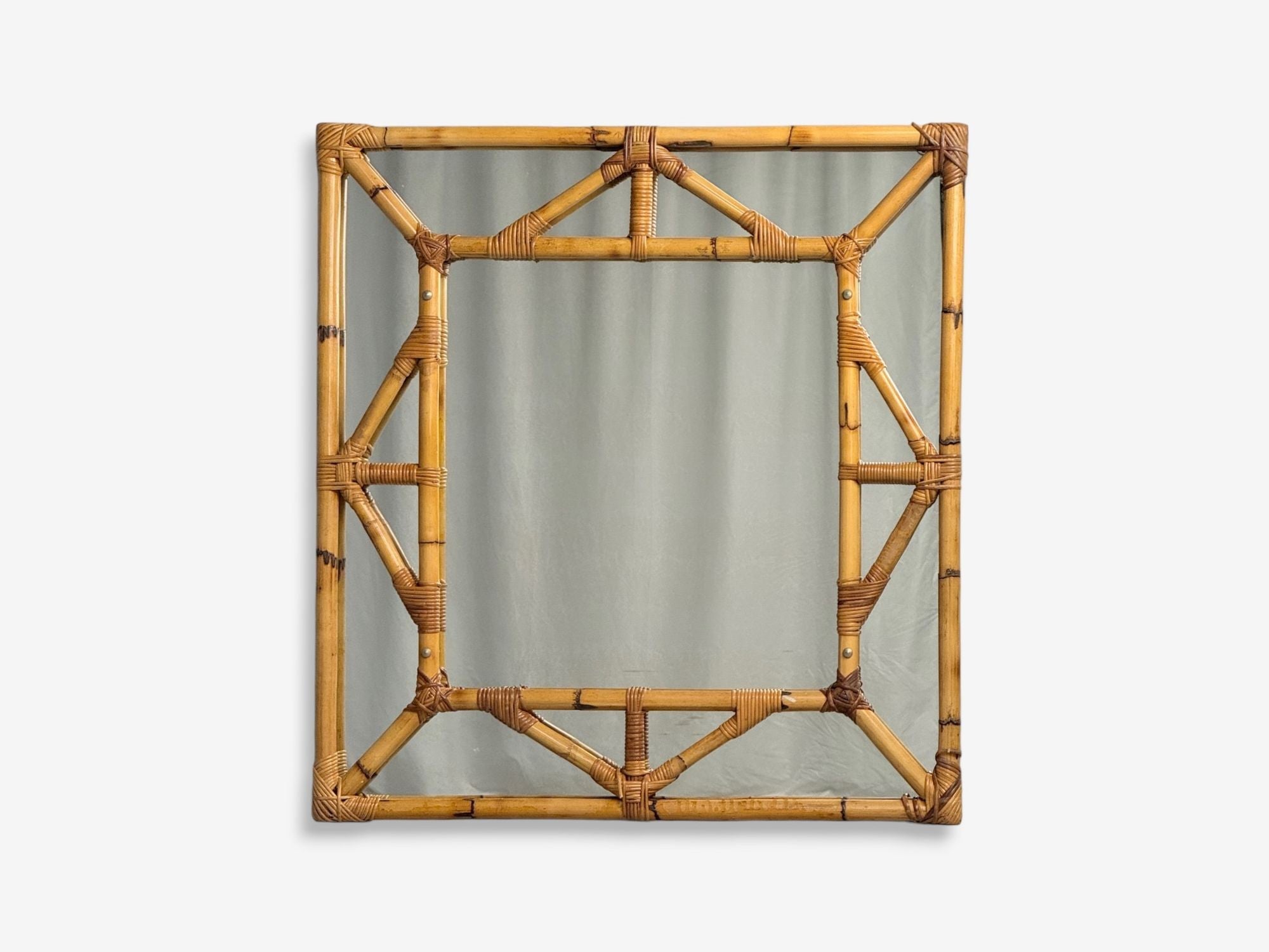 Italian Modern, Bamboo, Glass, Wall Mirror, Italy, 1950s