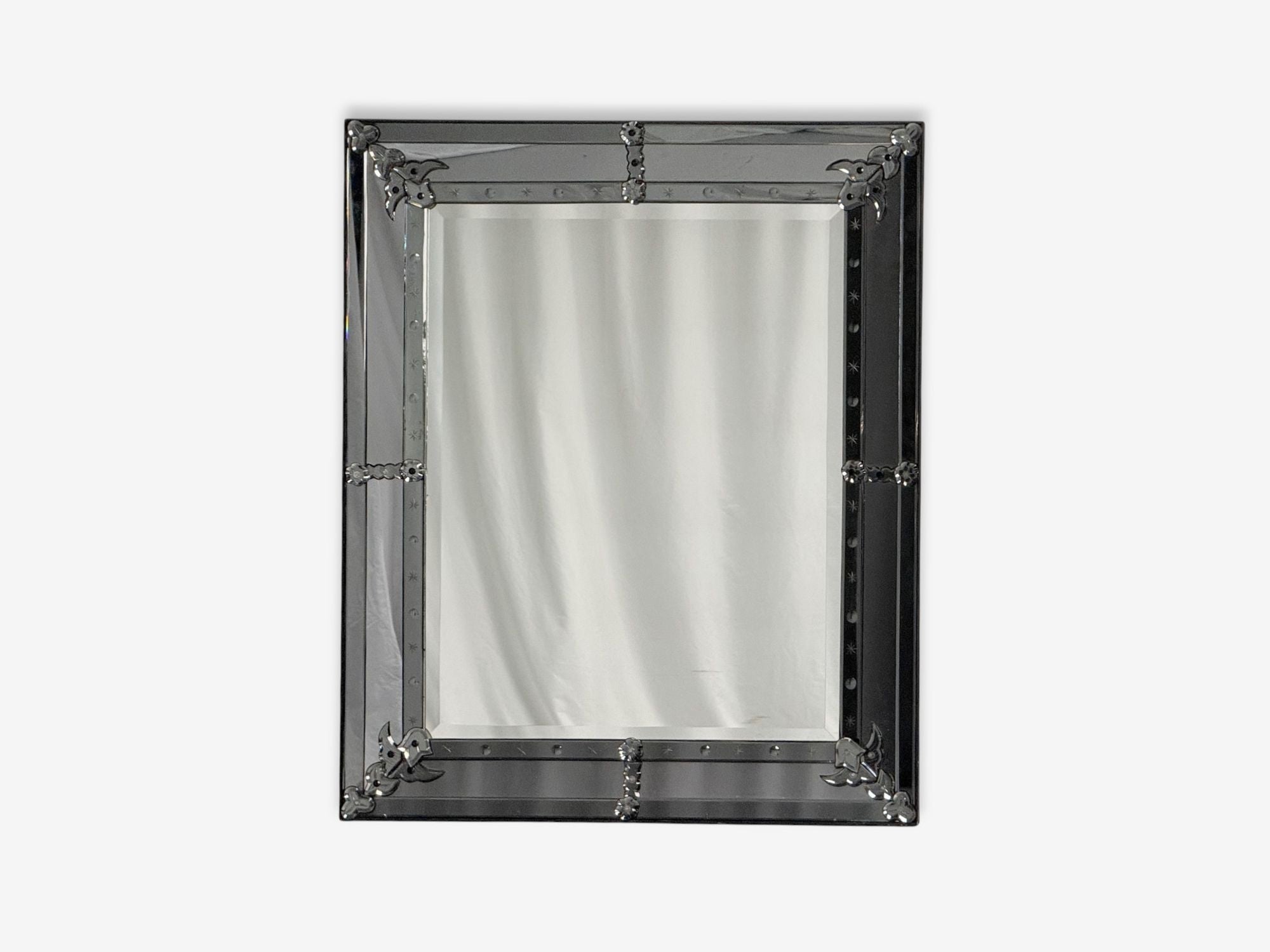 American Modern, Etched Glass, Grey Shadowbox Mirror, USA, 1980s
