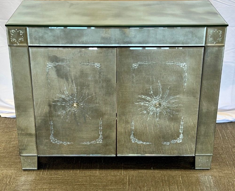 Maison Jansen Mirrored Cabinet, Commode, Verre Eglomise, Mid Century Modern