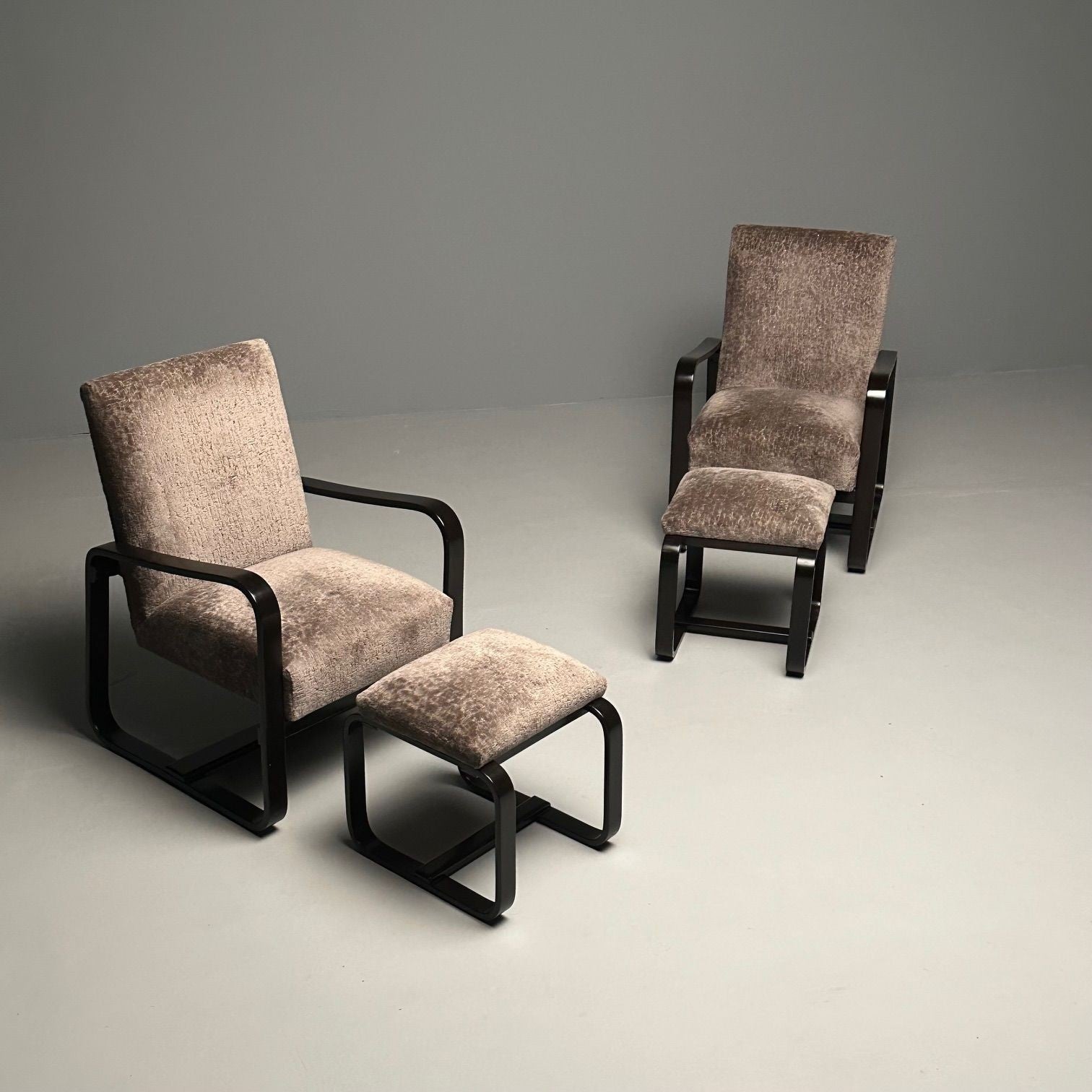 Giuseppi Pagano, Art Deco, Bentwood, Armchairs & Ottomans, Italy, 1940s
