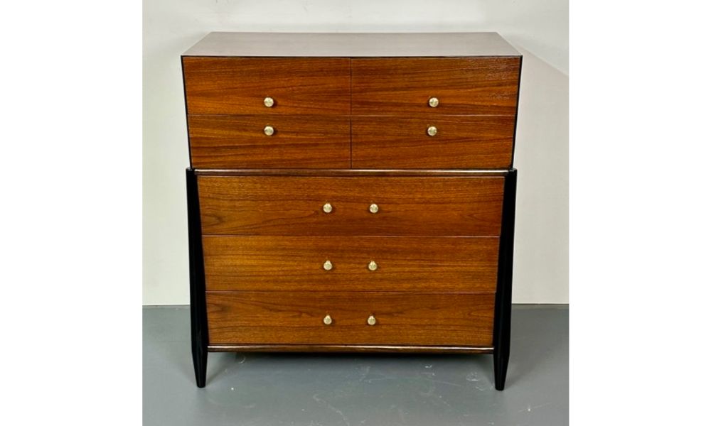 Mid Century Modern Chest, West Michigan Furniture Co. Ebony, Walnut, Metz