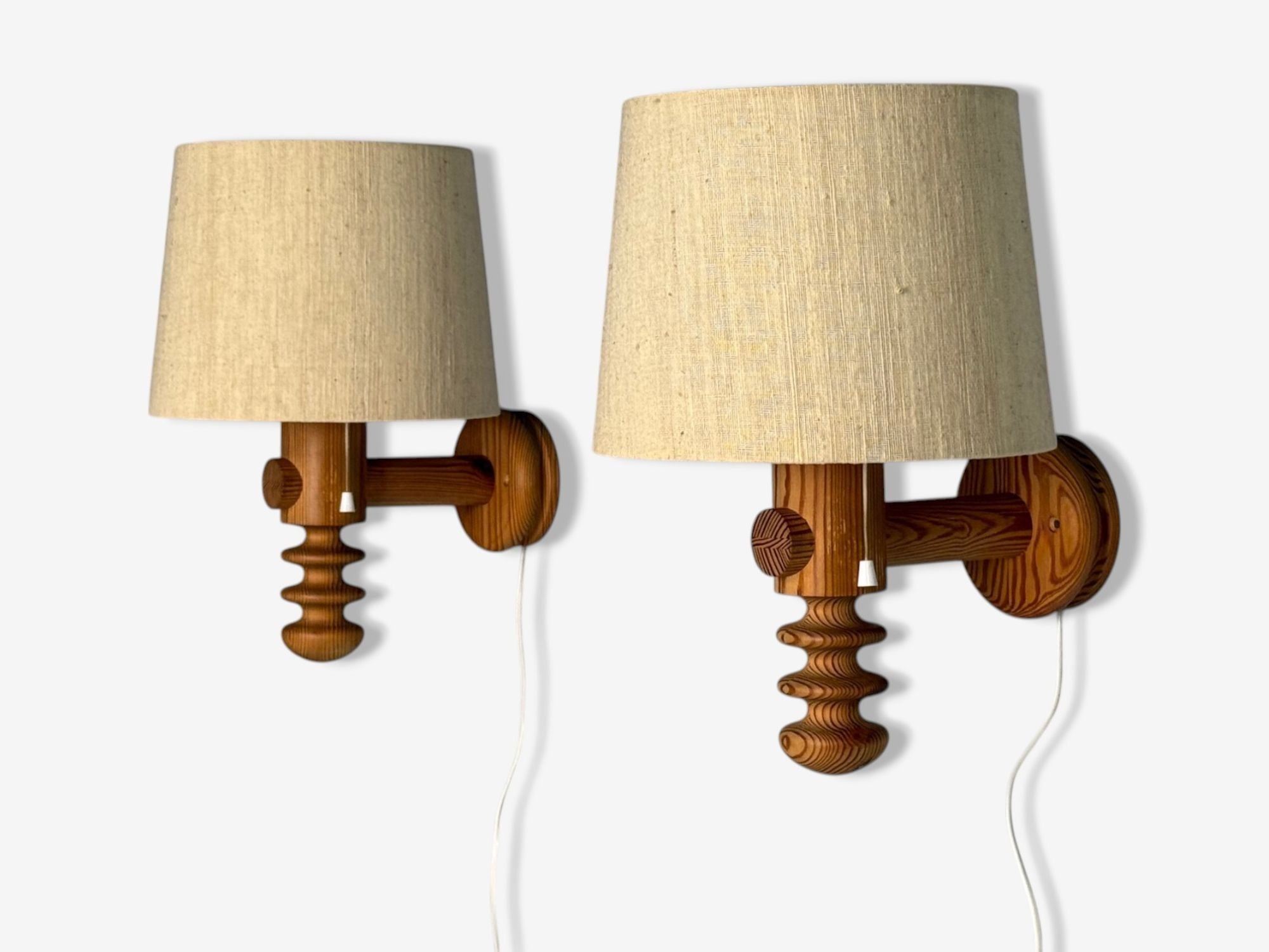 Uno Kristiansson, Swedish Modern, Pine, Fabric, Large Sconces, Sweden, 1970s