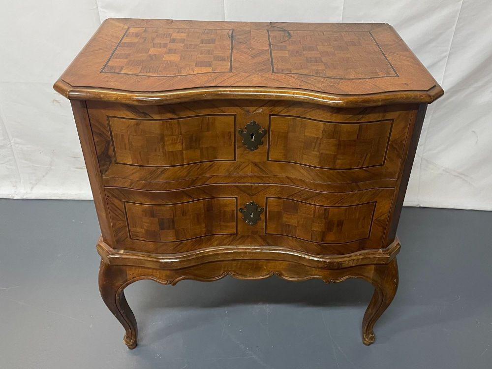 Italian Continental 19th Century 2 Drawer Chest, Commode, Nightstand, Parquetry