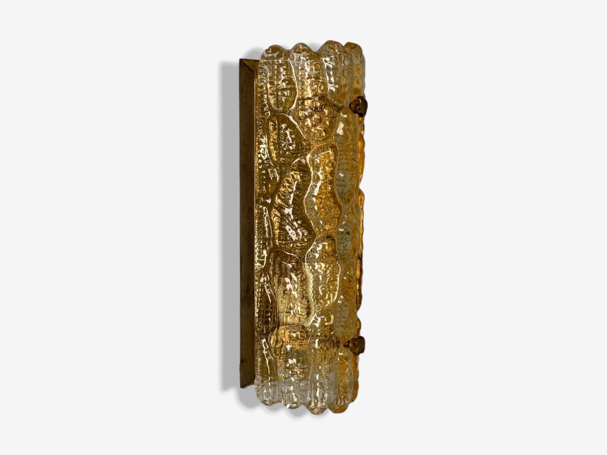 Lyfa, Textured Glass, Patinated Brass, Wall Light, Sweden, 1970s