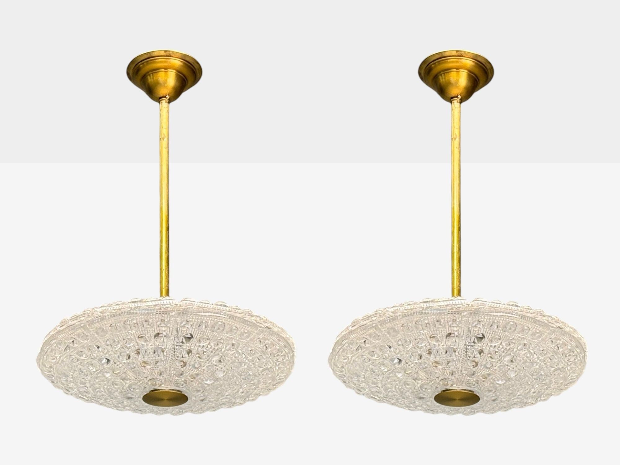 Carl Fagerlund, Brass, Glass, Pendant Lights, Sweden, 1940s