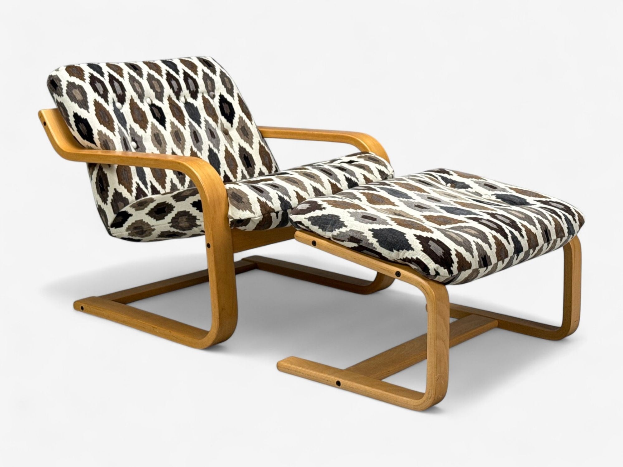 Westnofa, Bentwood, Fabric, Lounge Chair and Ottoman, Norway, 1960s