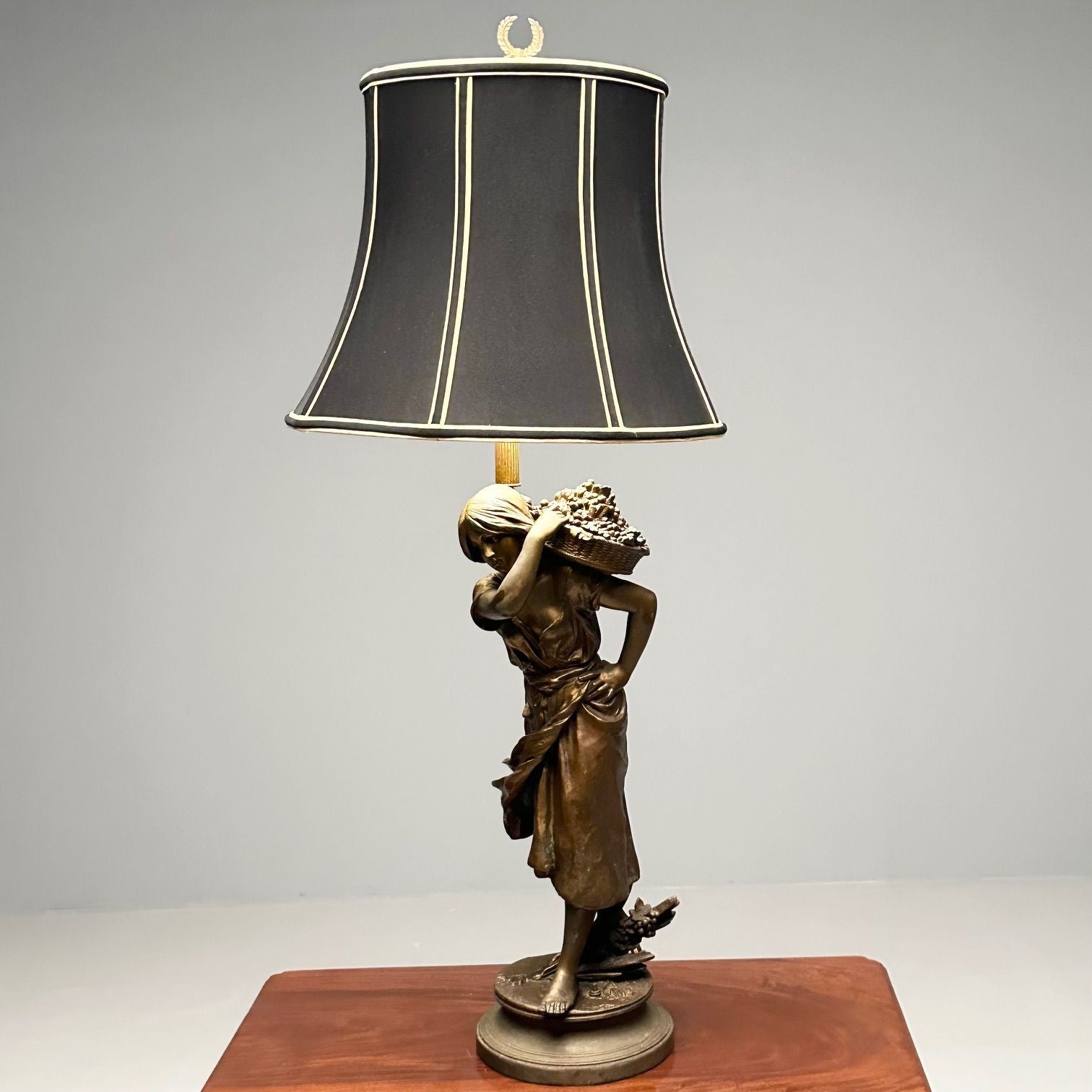Metal Statue of a Woman Fruit Bearer, Mounted as Lamp, French, 1930s