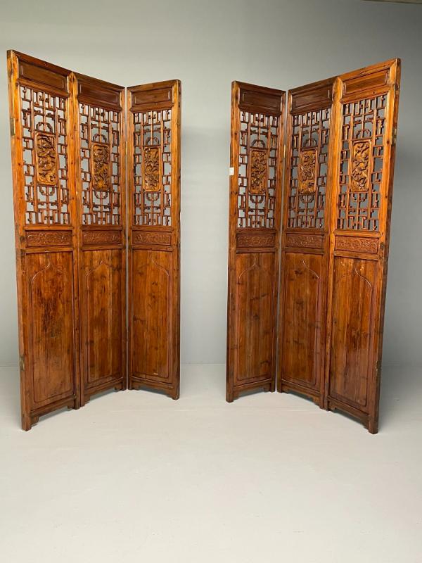 Asian 19th Century Folding Screen / Room Divider, Rosewood, Teak, Six Panel