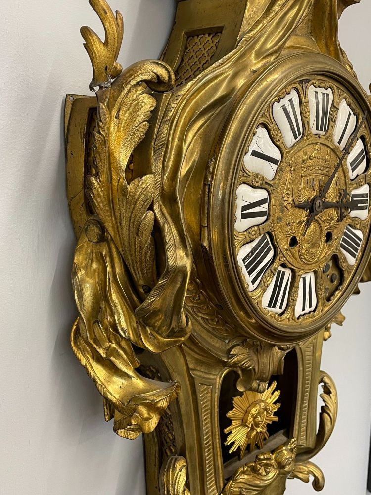French 19th / 20th Century Bronze Cartel Clock, Figural, Dore,