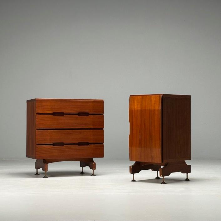 Giuseppe Brusadelli, Italian Mid-Century Modern, Nightstands, Teak, Brass