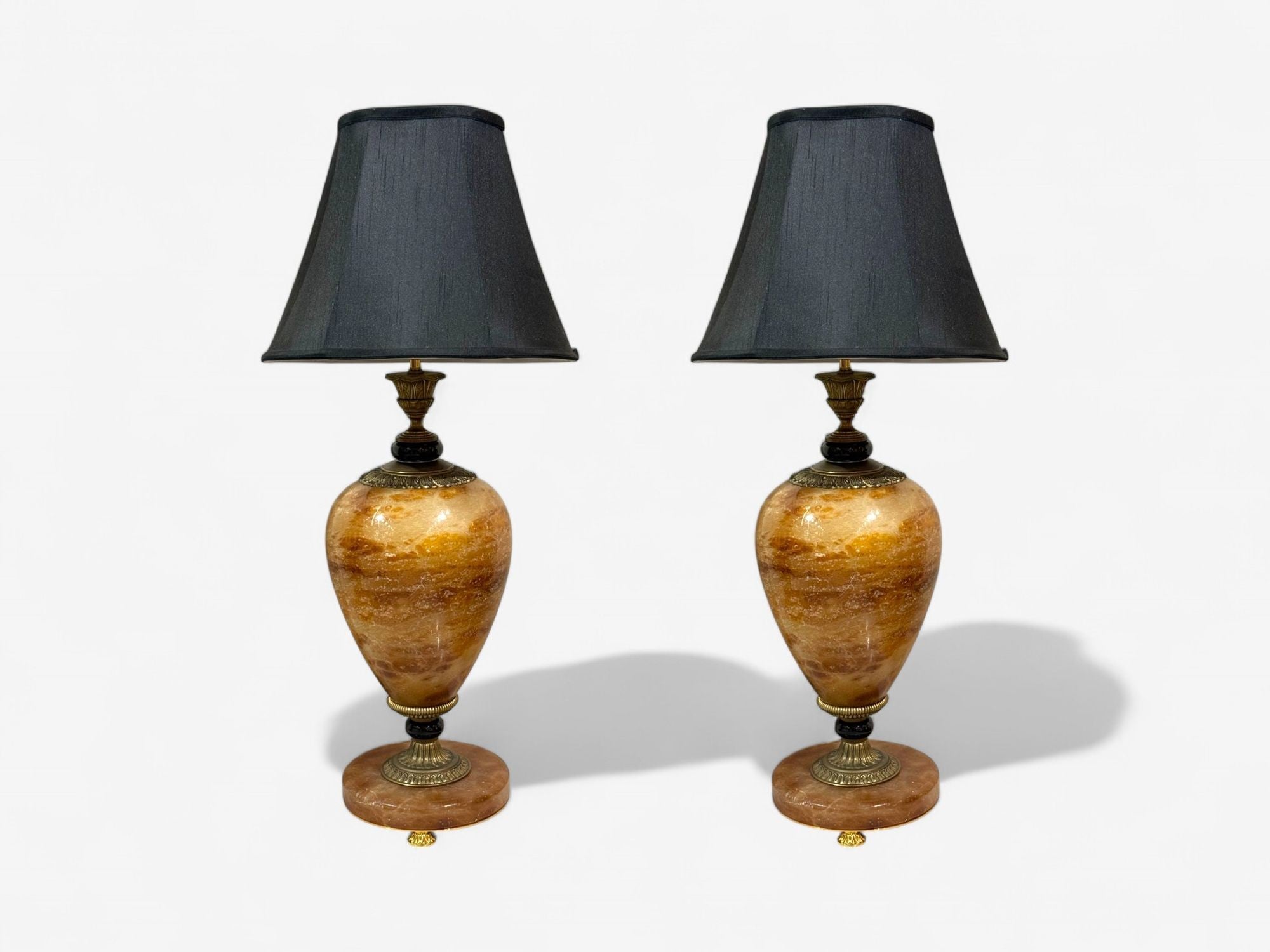 Louis XVI Style, Onyx, Bronze, Table Lamps, France, 1930s