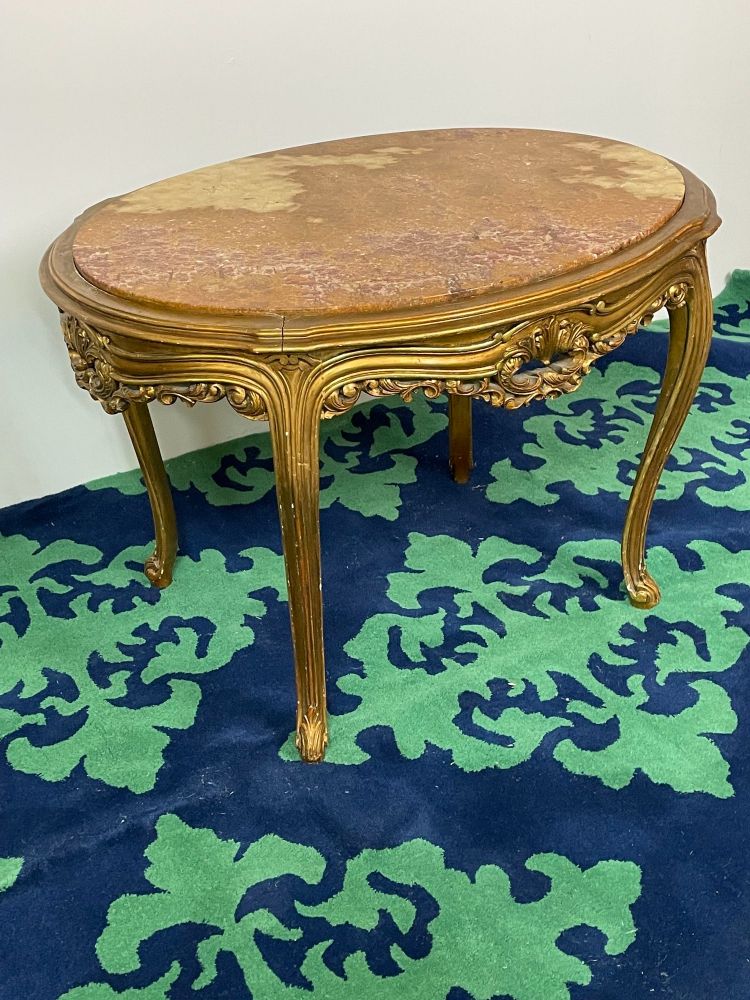 Louis XV Style French Center, End Table, Giltwood, Marble Top, Accent Table