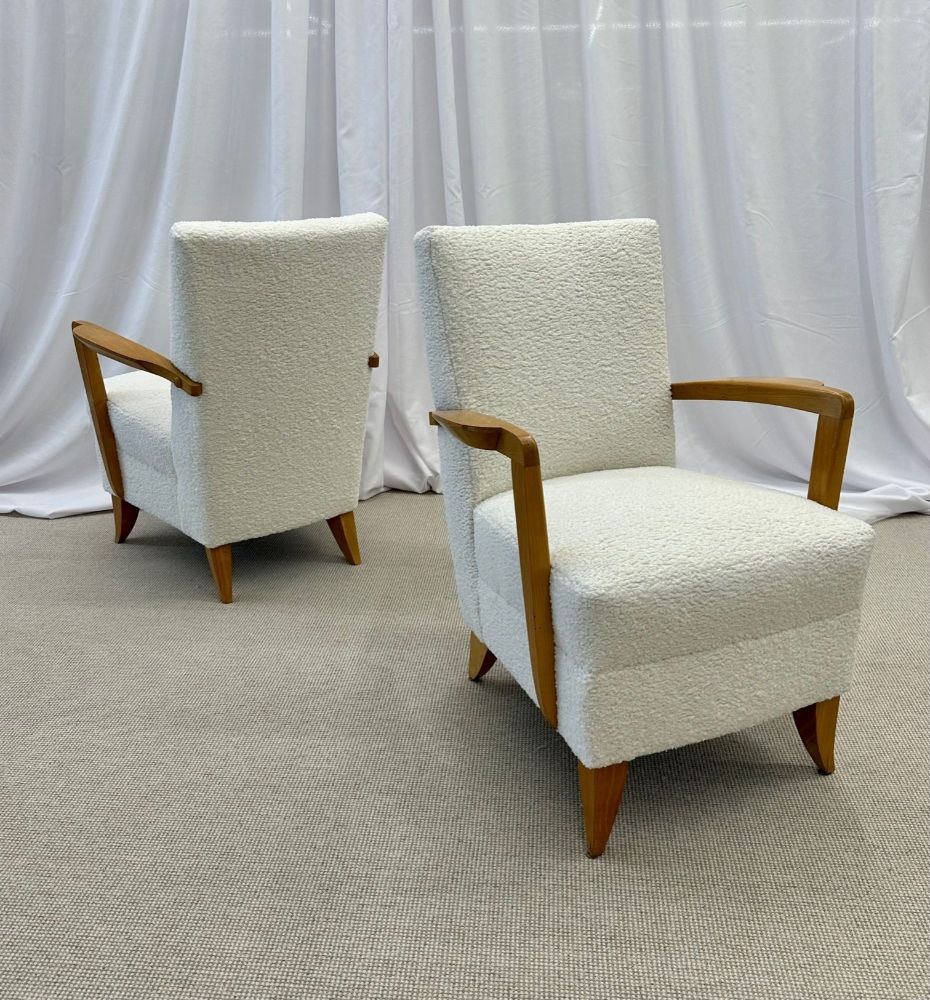 Pair Mid-Century French Art Deco Arm / Lounge Chairs by Maison Dominque, Boucle