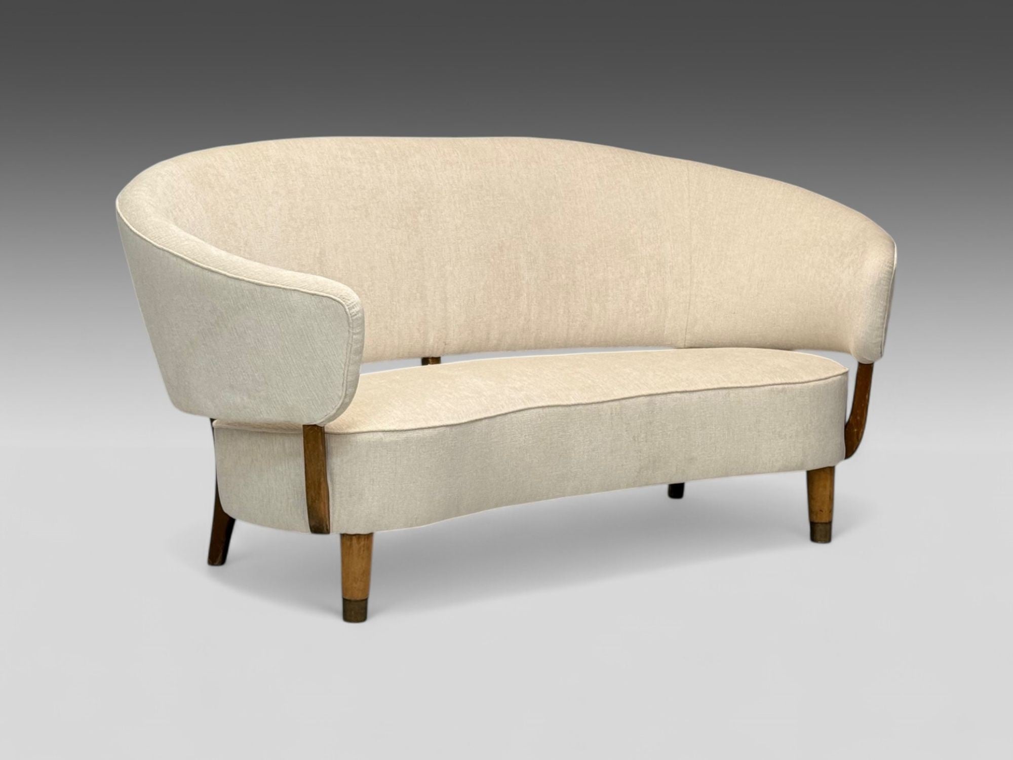 Aage Sattrup, Beech, Fabric, Rare Floating Sofa, Denmark, 1950s