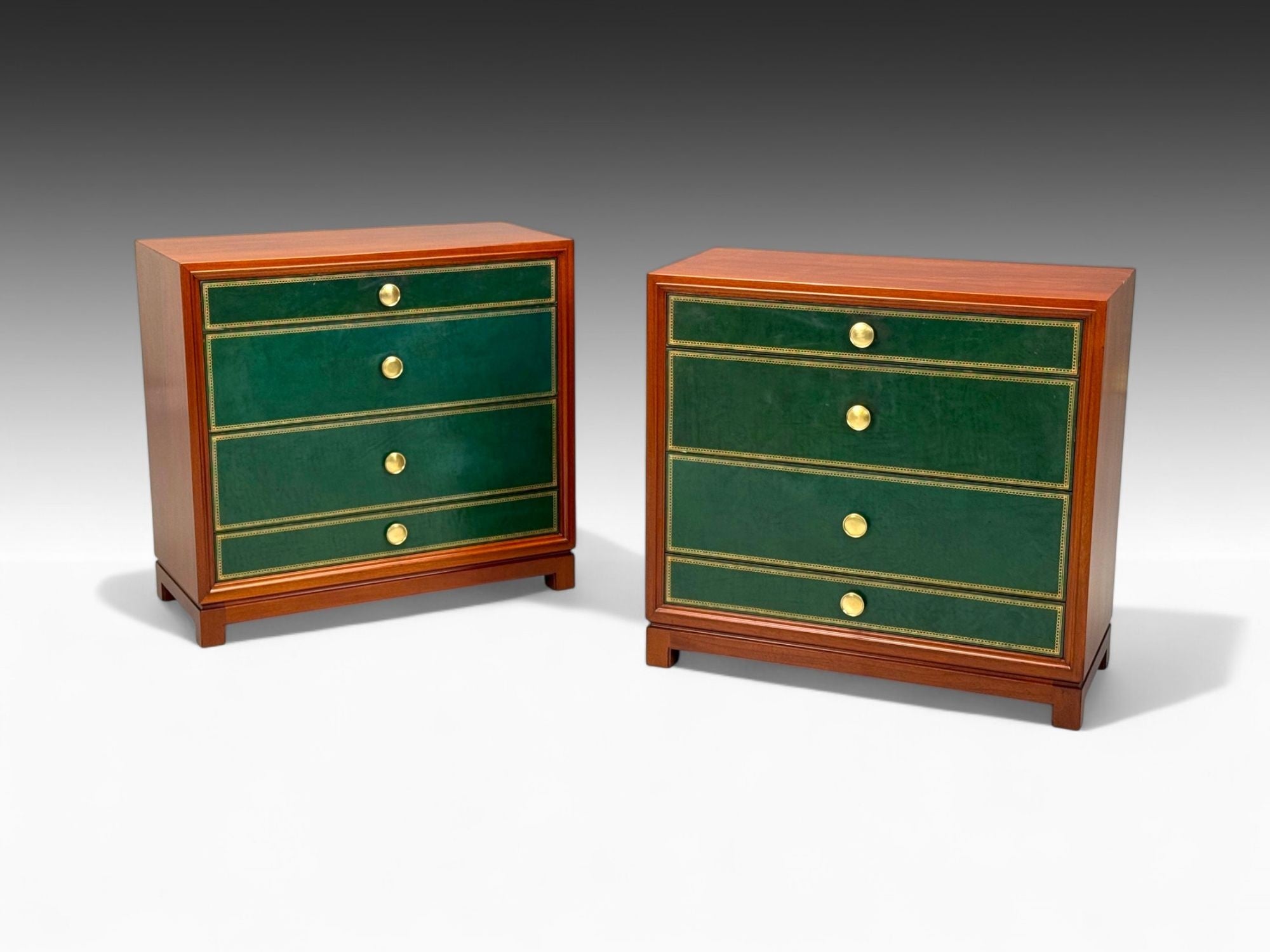 Tommi Parzinger, Wood, Brass, Green Leather, Chests of Drawers, USA, 1950s