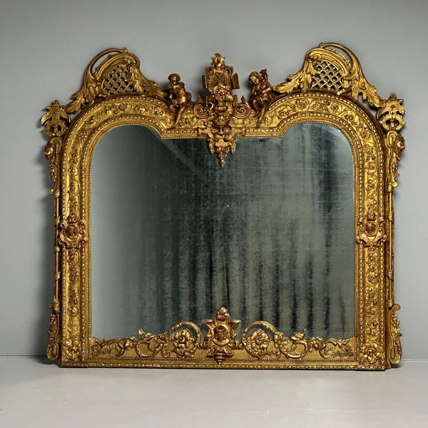 Italian Designer, Renaissance Style, Large Wall Mirror, Oil Gilded, Ca