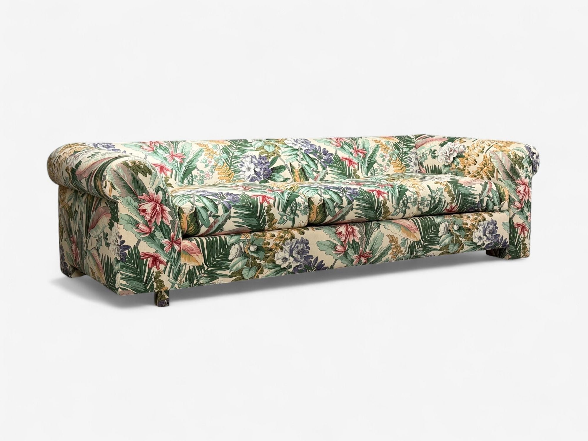 American Modern, Tropical Fabric, Monumental Custom Sofa, USA, 20th c.