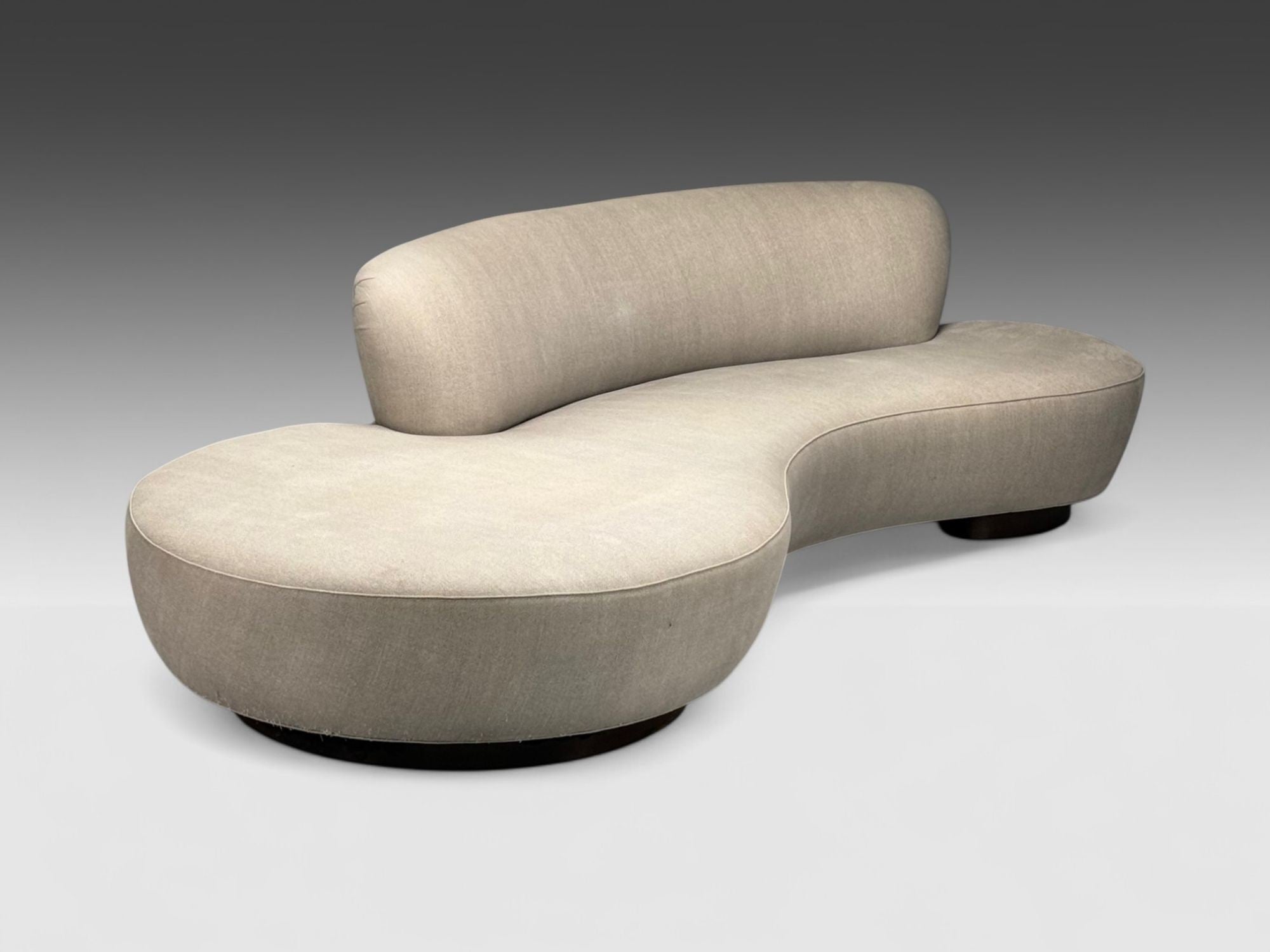 Vladimir Kagan, Walnut, Fabric, Monumental Serpentine Sofa, USA, 2000s