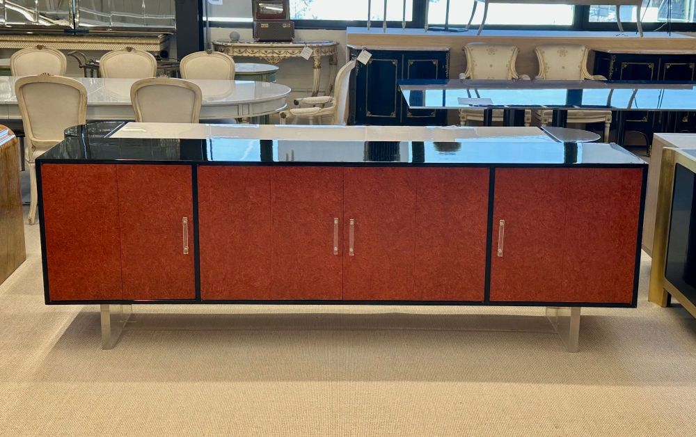Mid-Century Modern Sideboard / Credenza, Kagan Style, Red Lacquered and Ebony