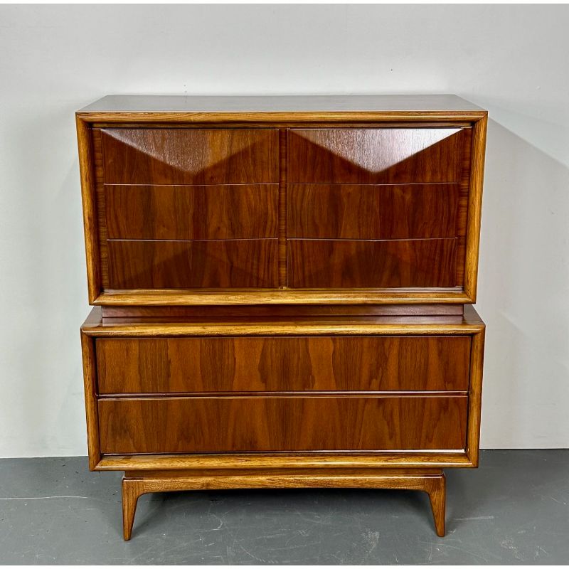 Mid-Century Modern American Designer Sculptural High-Boy Dresser, Chest, Walnut