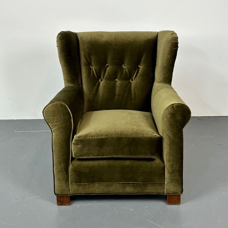 Danish Cabinetmaker Wingback / Lounge Chair, Scroll Arm, Fritz Hansen Style