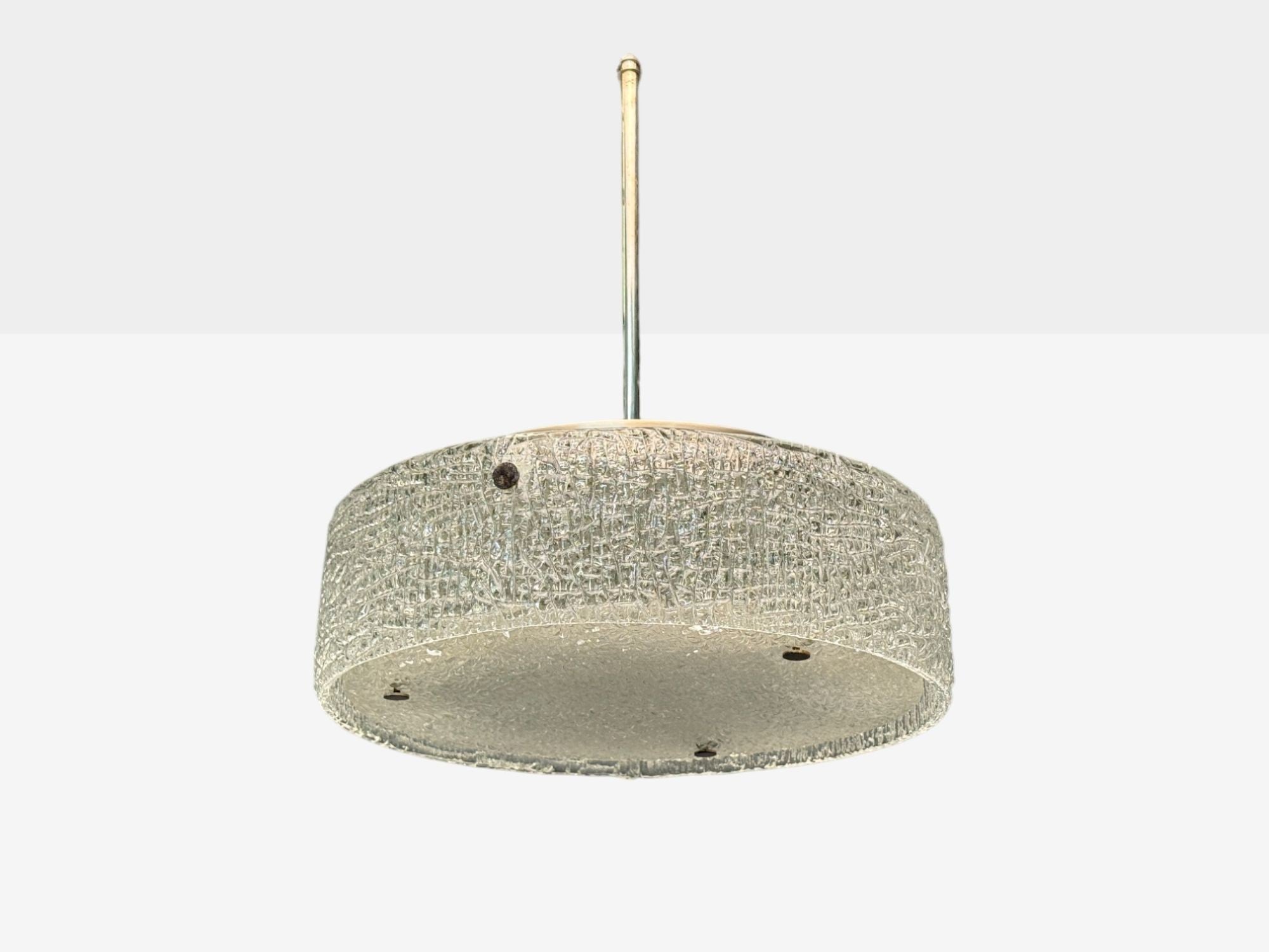 Kaiser Leuchten, Textured Glass, Nickel, Pendant Light, Germany, 1960s
