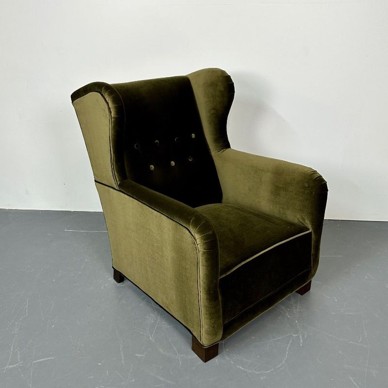 Danish Cabinetmaker Wingback / Lounge Chair, Scroll Arm, Flemming Lassen Style