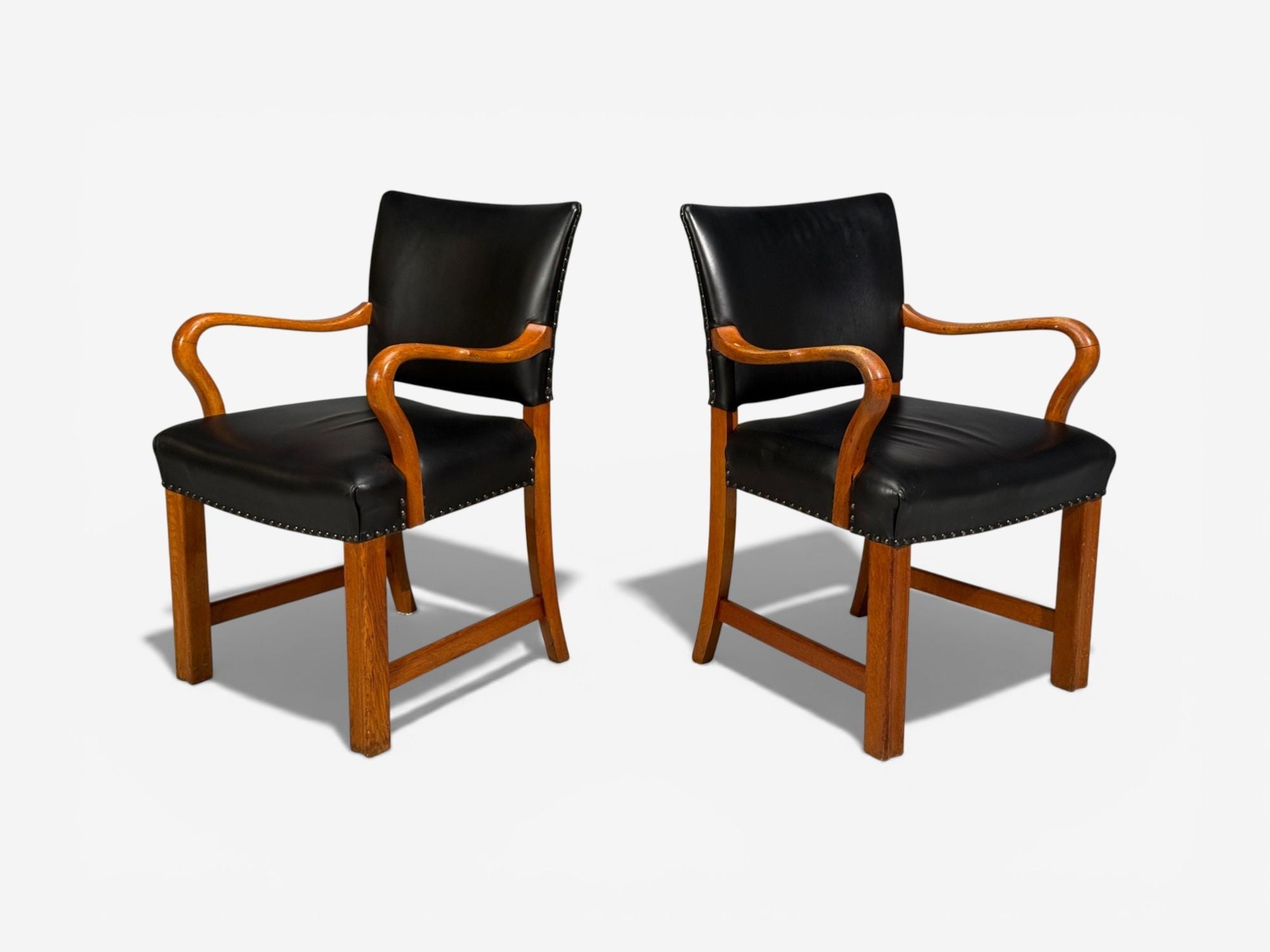 Danish Modern, Armchairs, Black Leather, Bentwood, Denmark, 1960s