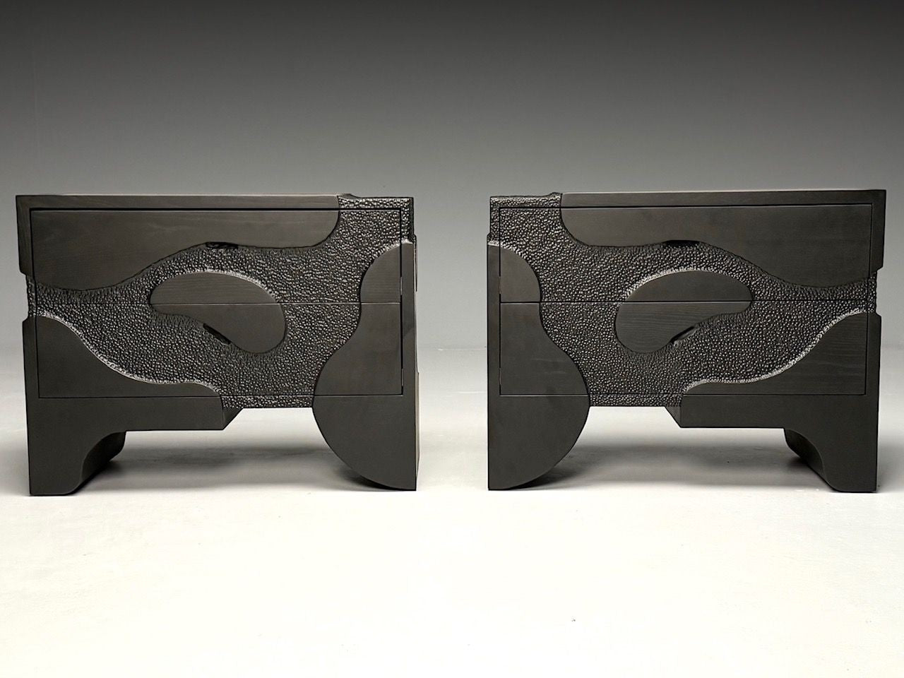 Contemporary, Organic Modern, Sculptural Nightstands, Black Ashwood, 21st C.