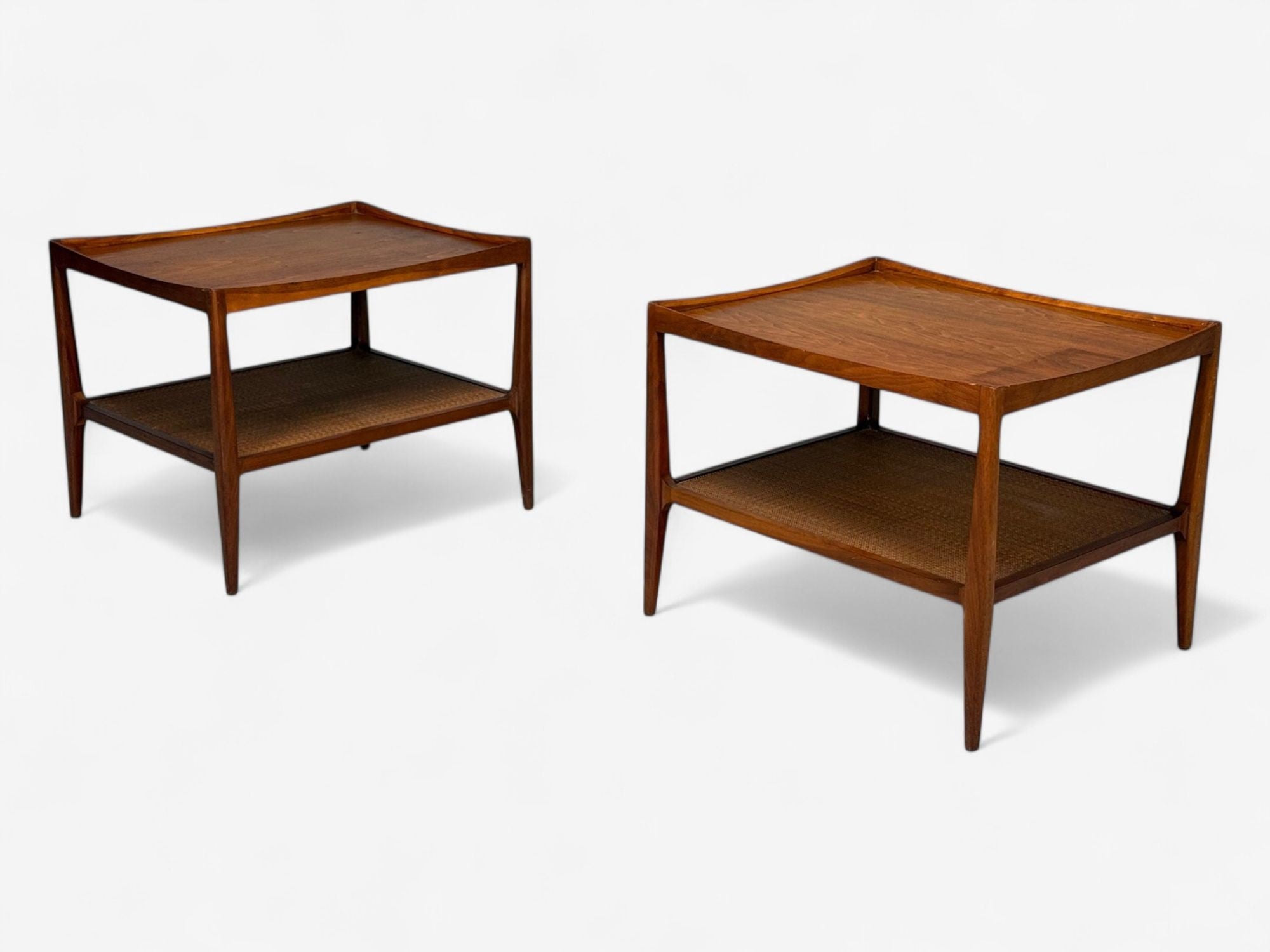 Heritage, American Modern, Walnut, Cane, End Tables, USA, 1960s