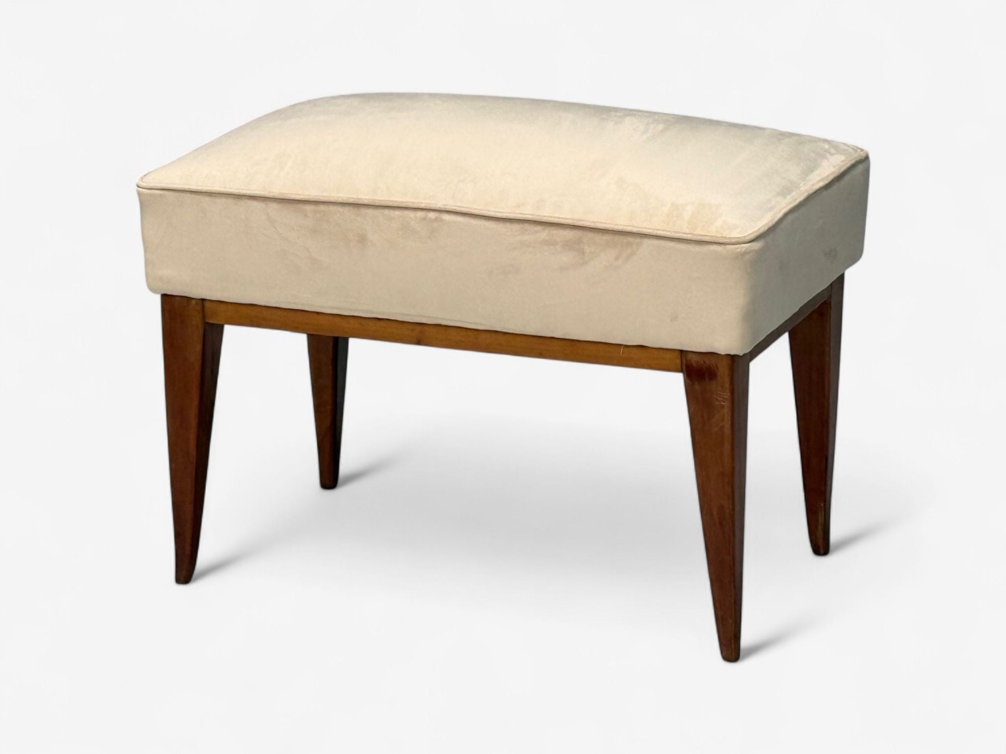 Guglielmo Pecorini, Stained Wood, Beige Velvet, Ottoman, Italy, 1950s