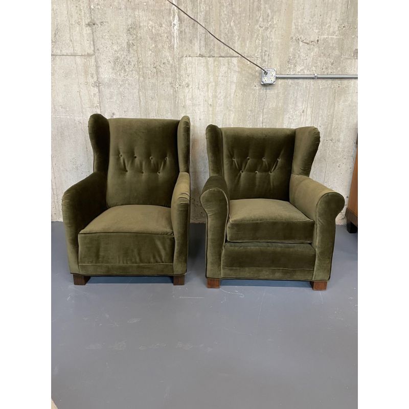 Compatible Pair Danish Cabinetmaker Wingback Lounge Chairs, Fritz Hansen Style