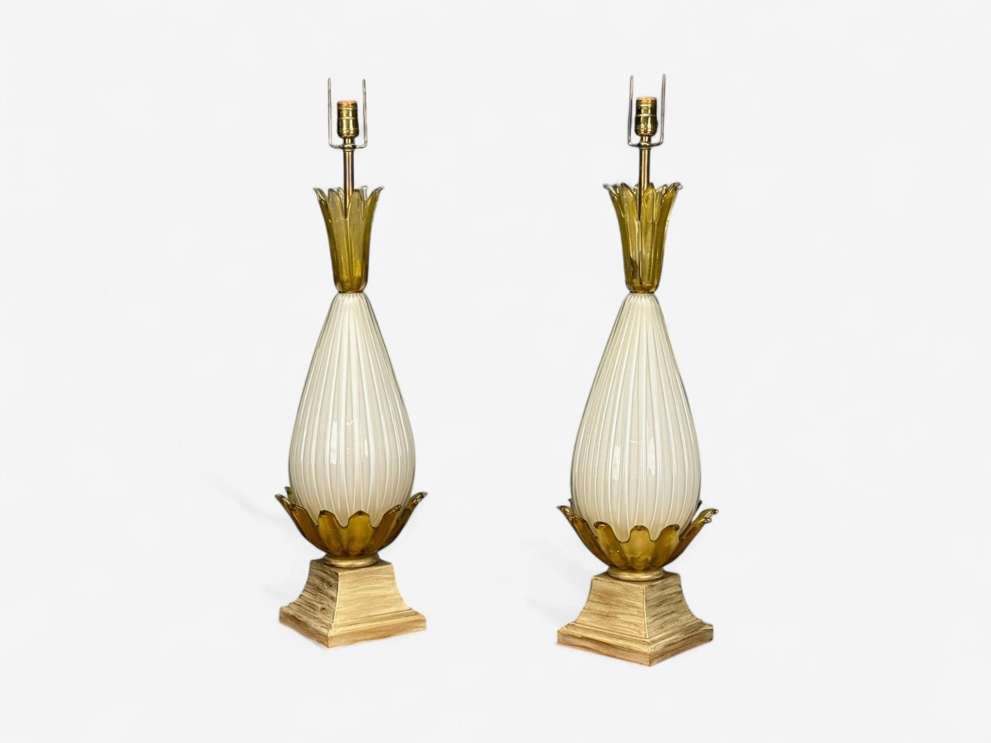 Italian Modern, Murano Glass, Wood, Large Table Lamps, Italy, 1940s