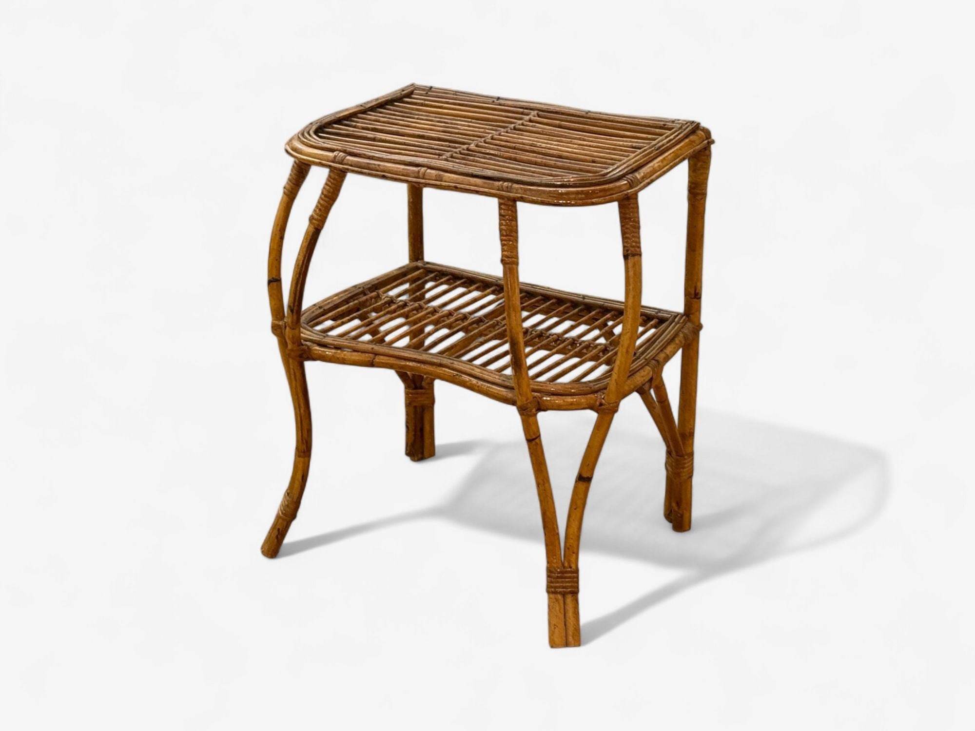 Italian Modern, Rattan, Bamboo, Cane, Side Table, Italy, 1960s