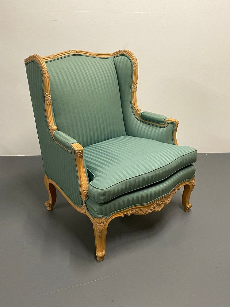 Pair of Louis XV Style Lounge or Wing Chairs, Carved, Large