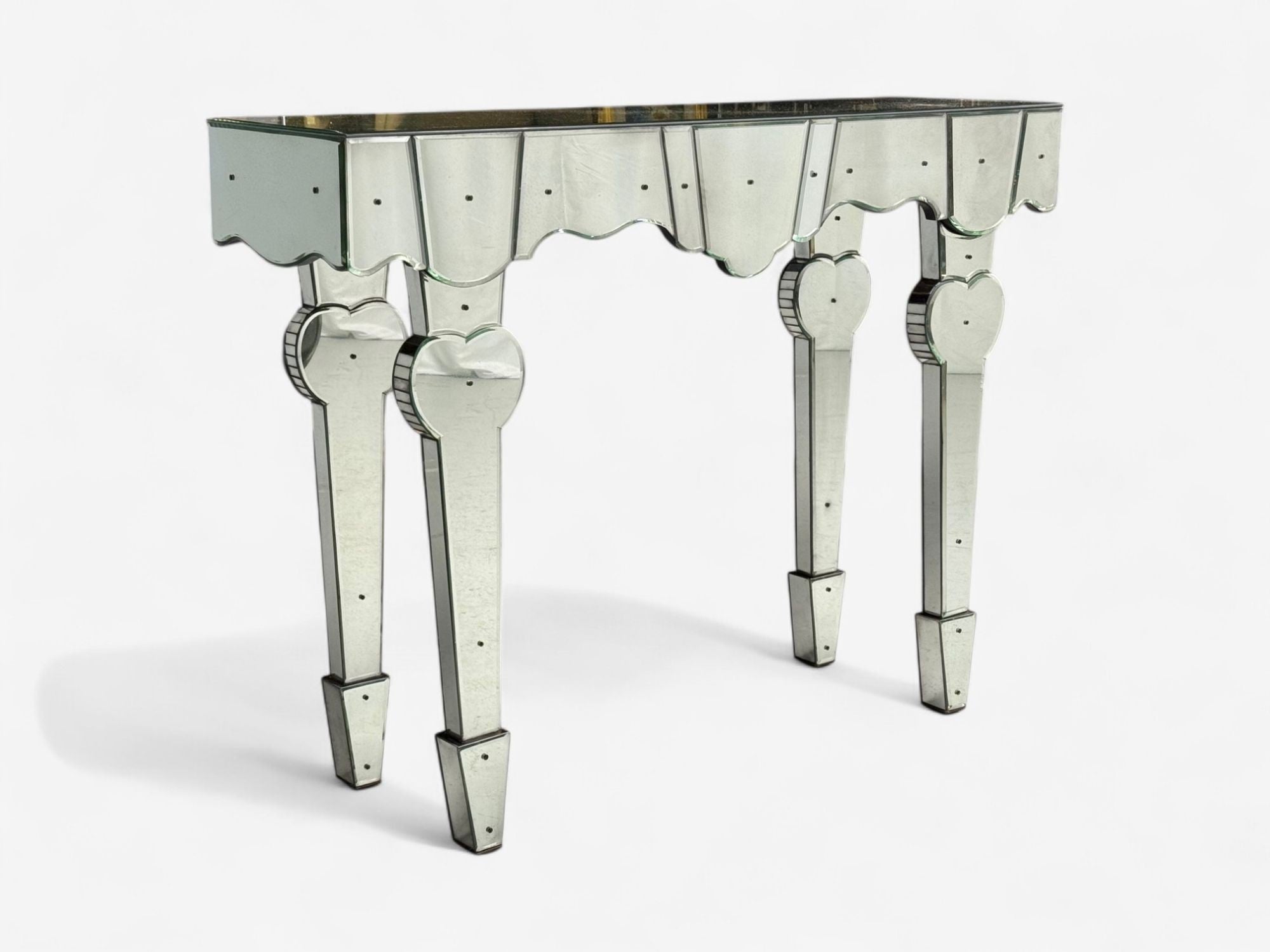 French Art Deco Style, Antique Glass, Painted Wood, Mirrored Console Tables