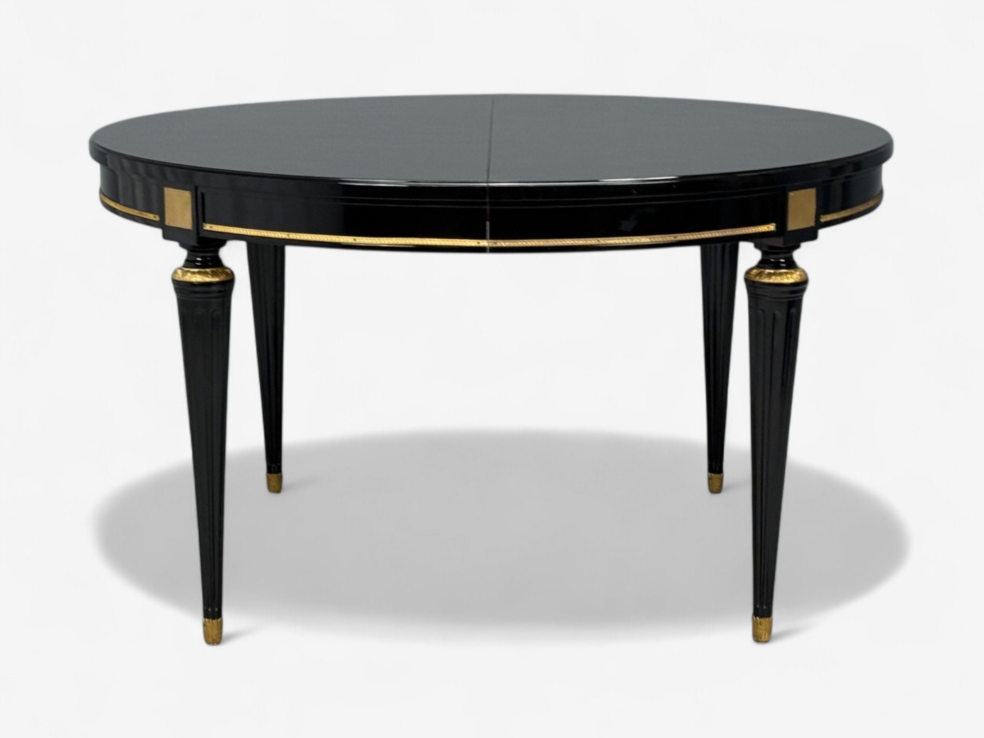 Hollywood Regency, Black Lacquer, Bronze, Ebonized Dining Table, France, 1940s